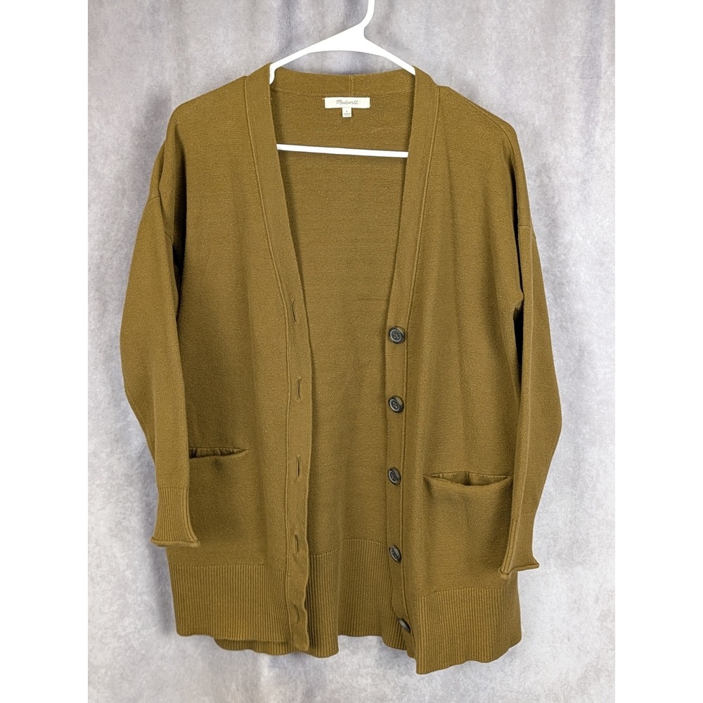 Madewell Kent Cardigan Sweater Olive Green Mustard Button Knit Women Small -C155